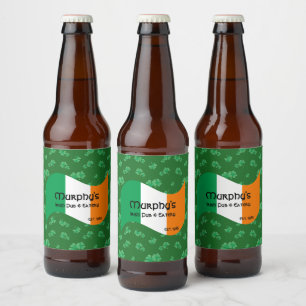 Personalized Pub & Eatery Irish Flag Shamrocks Beer Bottle Label