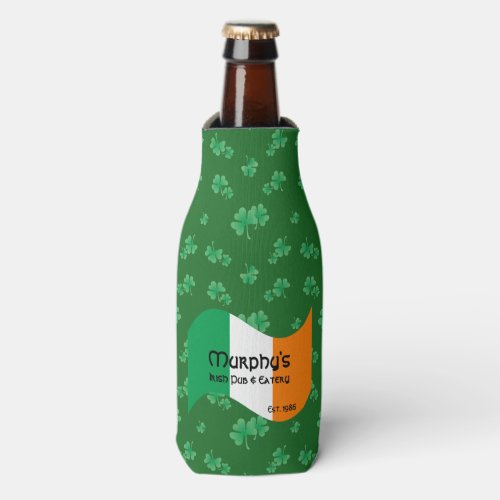 Personalized Pub  Eatery Irish Flag Shamrocks Bottle Cooler