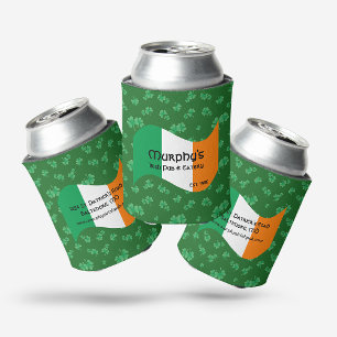 Personalized Pub & Eatery Irish Flag Shamrocks Can Cooler