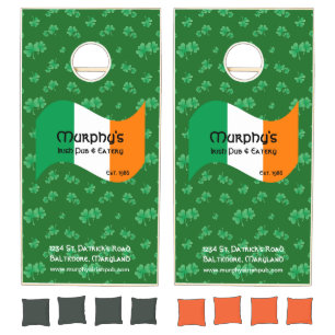 Personalized Pub & Eatery Irish Flag Shamrocks Cornhole Set