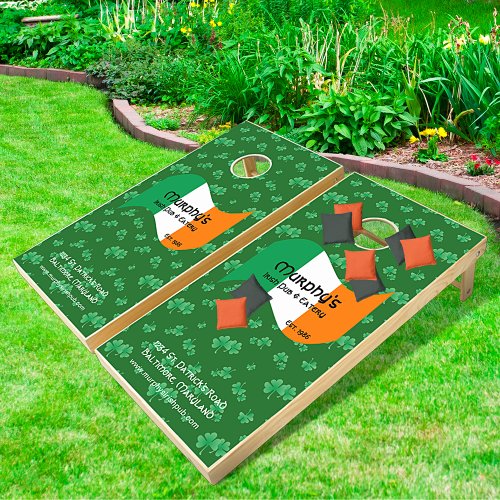 Personalized Pub  Eatery Irish Flag Shamrocks Cornhole Set