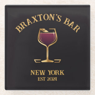Personalized Pub Sign Bar Decor with Custom Name Glass Coaster