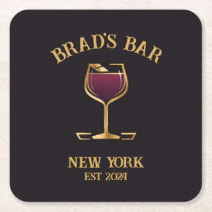 Personalized Pub Sign Bar Decor with Custom Name Square Paper Coaster