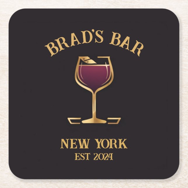 Personalized Pub Sign Bar Decor with Custom Name Square Paper Coaster (Front)