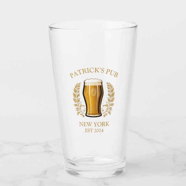 Personalized Pub Sign Beer Glass with Custom Name (Front)