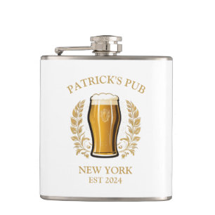 Personalized Pub Sign Beer Glass with Custom Name Flask