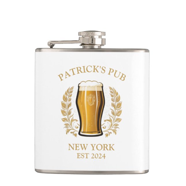 Personalized Pub Sign Beer Glass with Custom Name Flask (Front)