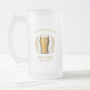Personalized Pub Sign Beer Glass with Custom Name Frosted Glass Beer Mug