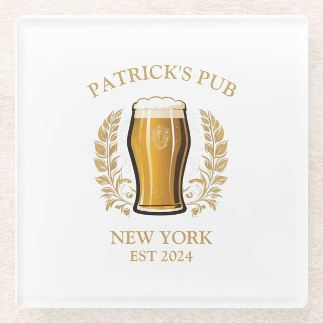 Personalized Pub Sign Beer Glass with Custom Name Glass Coaster (Front)