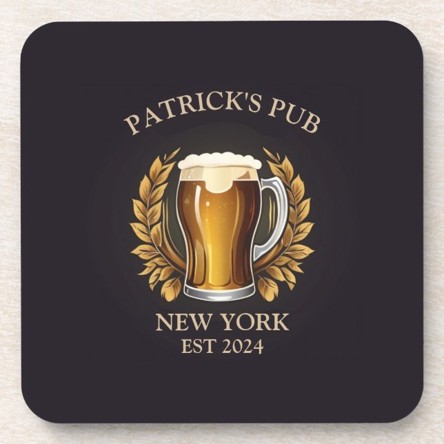 Personalized Pub Sign for Home Bar Beer Glass Logo Beverage Coaster (Front)