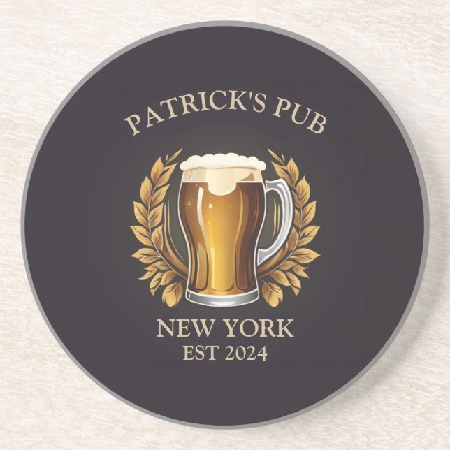 Personalized Pub Sign for Home Bar Beer Glass Logo Coaster (Front)