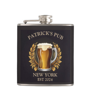 Personalized Pub Sign for Home Bar Beer Glass Logo Flask