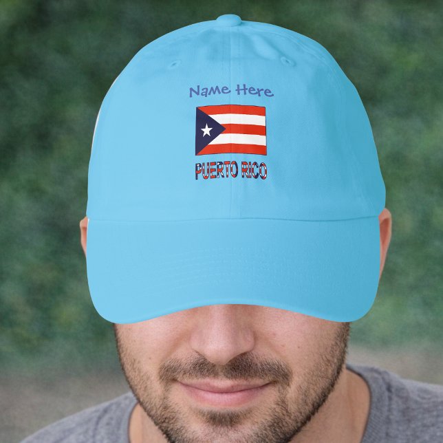 Personalized Puerto Rico Flag Hat (Personalized dad hat has Puerto Rican Flag and Puerto Rico in colors of flag. Above place for name.)