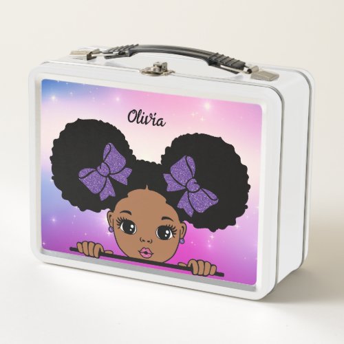 Personalized Puff Hair Baby girl Metal Lunch Box