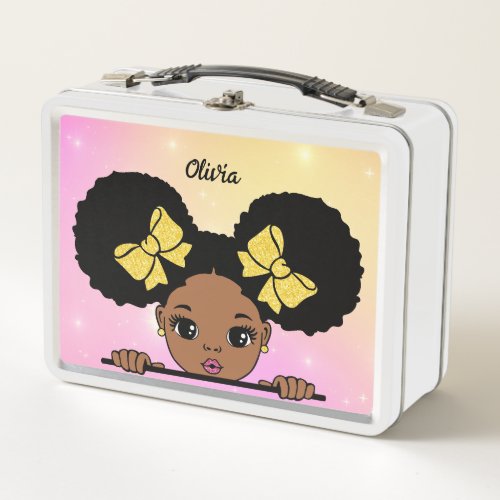 Personalized Puff Hair Baby girl Metal Lunch Box