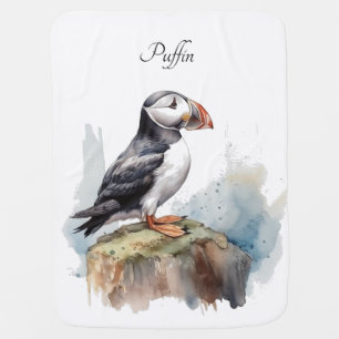 Personalized Puffin Coastal Nursery Baby Blanket