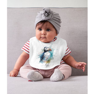 Personalized Puffin Coastal Nursery Gift Baby Bib