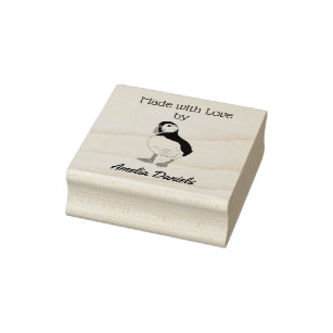 Personalized Puffin Made with love Rubber Stamp