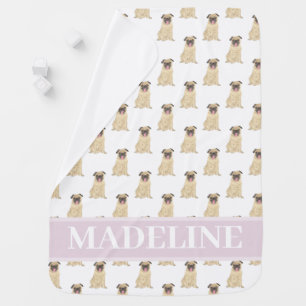 Personalized Pug Baby Blanket Pink & White