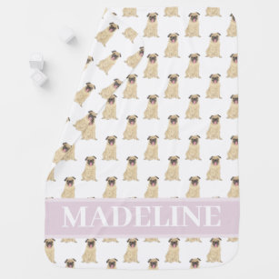 Personalized Pug Baby Blanket Pink & White