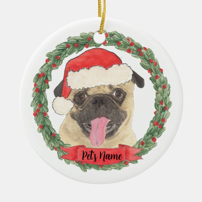 Personalized Pug Ceramic Ornament (Front)