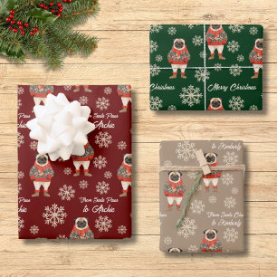 Personalized Pug Christmas Wrapping Paper Sheets