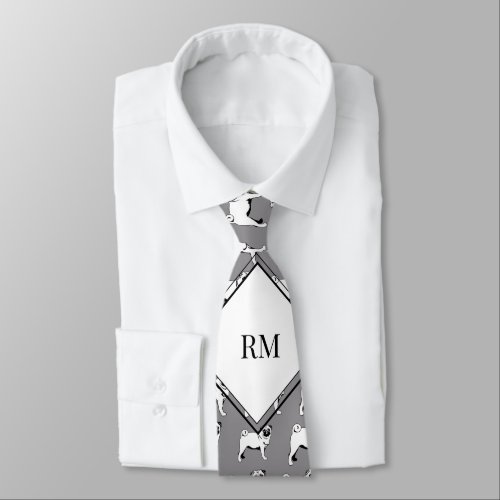 Personalized Pug Dad Monogram Cute Dog Pattern Neck Tie