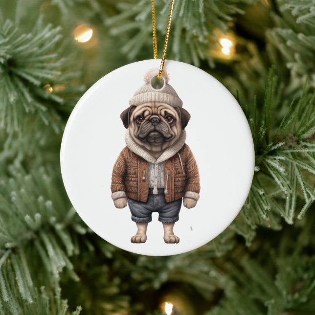 Personalized Pug Dog Ceramic Ornament (Tree)