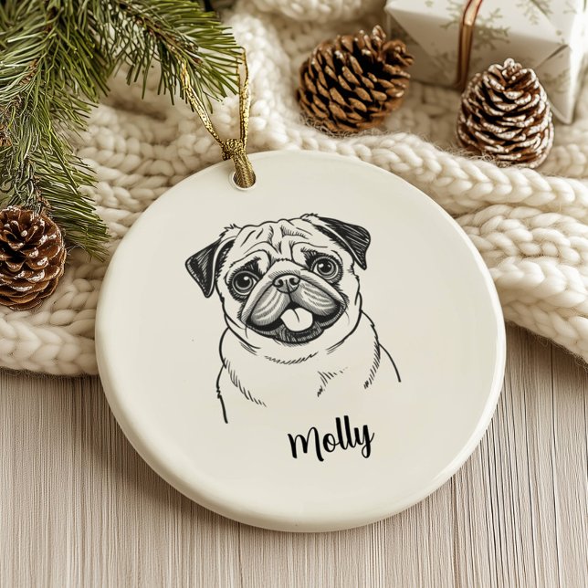 Personalized Pug Dog Christmas Ceramic Ornament (Creator Uploaded)