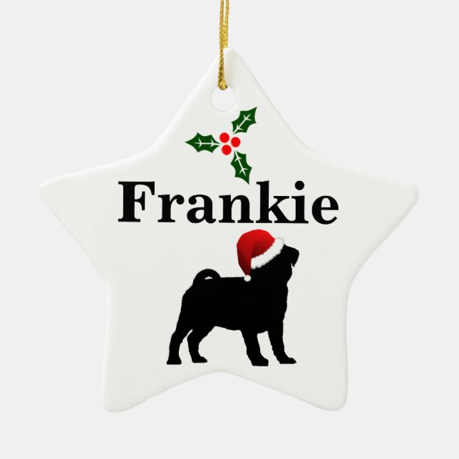 Personalized Pug Dog Christmas Ornament (Front)
