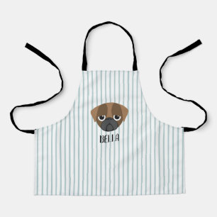 Personalized Pug Dog Custom Name Blue Stripes Apron