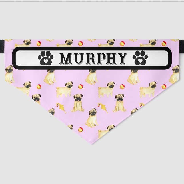 Personalized Pug Dog Pet Bandana Collar (Front)