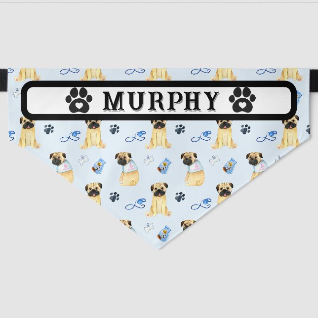 Personalized Pug Dog Pet Bandana Collar (Front)