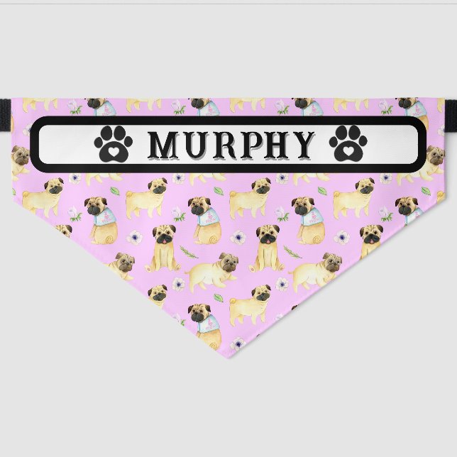 Personalized Pug Dog Pet Bandana Collar (Front)