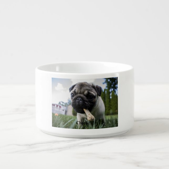 Personalized Pug Dog Photo and Name   Bowl (Center)