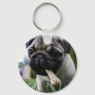 Personalized Pug Dog Photo and Name Keychain
