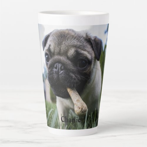 Personalized Pug Dog Photo and Name  Latte Mug