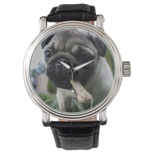 Personalized Pug Dog Photo and Name  Watch