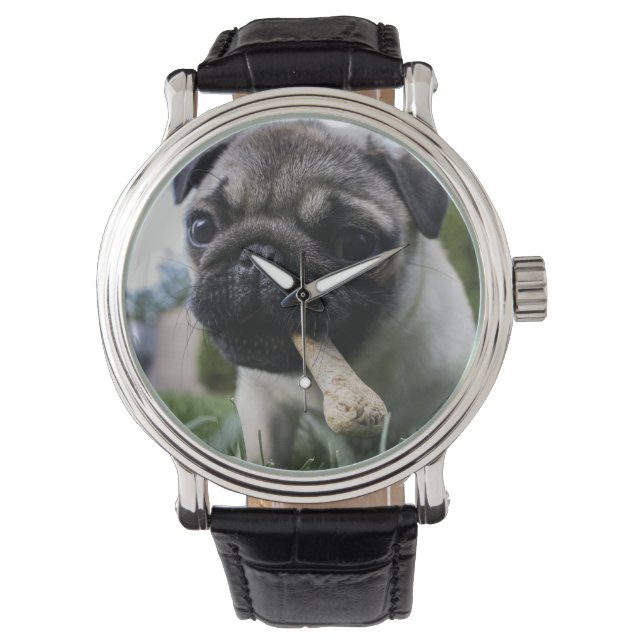 Personalized Pug Dog Photo and Name  Watch (Front)