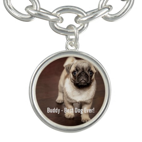 Personalized Pug Dog Photo and Your Pug Dog Name Charm Bracelet