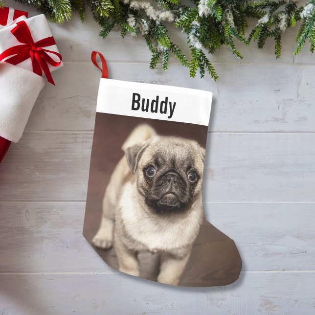 Personalized Pug Dog Photo and Your Pug Dog Name Small Christmas Stocking (Creator Uploaded)