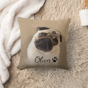 Personalized Pug Dog Photo Image Throw Pillow