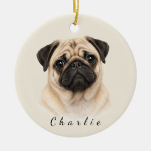 Personalized Pug Dog with Custom Name Ceramic Ornament