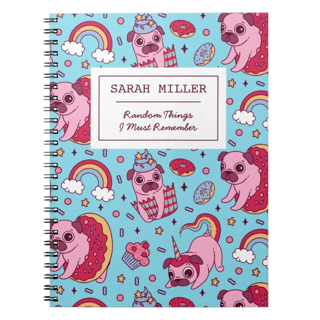Personalized Pug Doodle Pattern Sweet Dessert Notebook (Front)