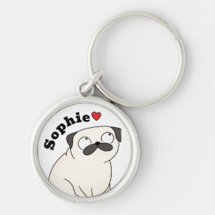 Personalized Pug Keychain Custom Name, Pug Gift
