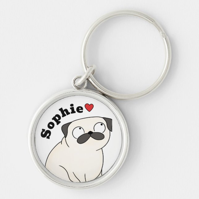 Personalized Pug Keychain Custom Name, Pug Gift (Front)