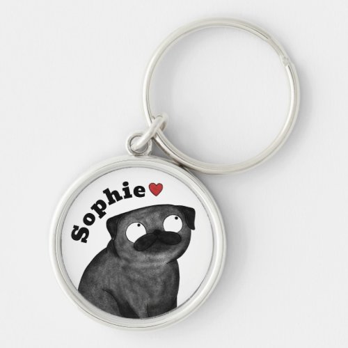 Personalized Pug Keychain Custom Name, Pug Gift