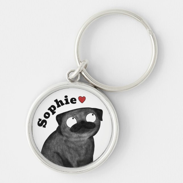Personalized Pug Keychain Custom Name, Pug Gift (Front)