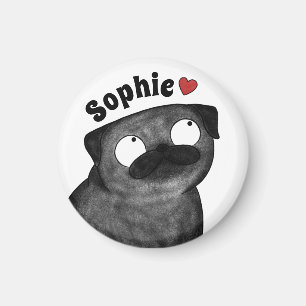 Personalized Pug Magnet, Custom Name Pug Magnet