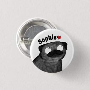 Personalized Pug Name Button, Custom Name Pug Button